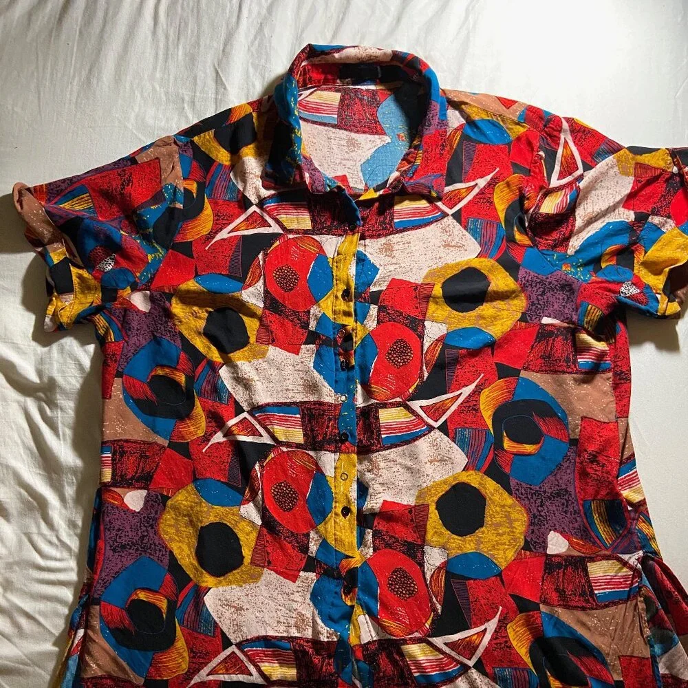 Abstract Print Button-Down Tunic - Picture 1 of 5